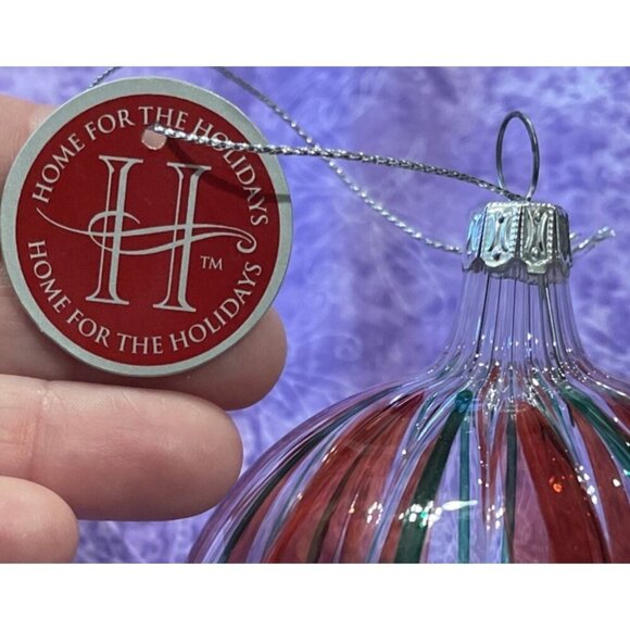 Home For‎ The Holidays Glass Red Green Stripe Ball Christmas Ornament 1999 VTG - Picture 3 of 5